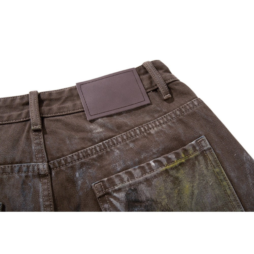 Artistic Graffiti Brown Wide - Leg Jeans - Thrashink