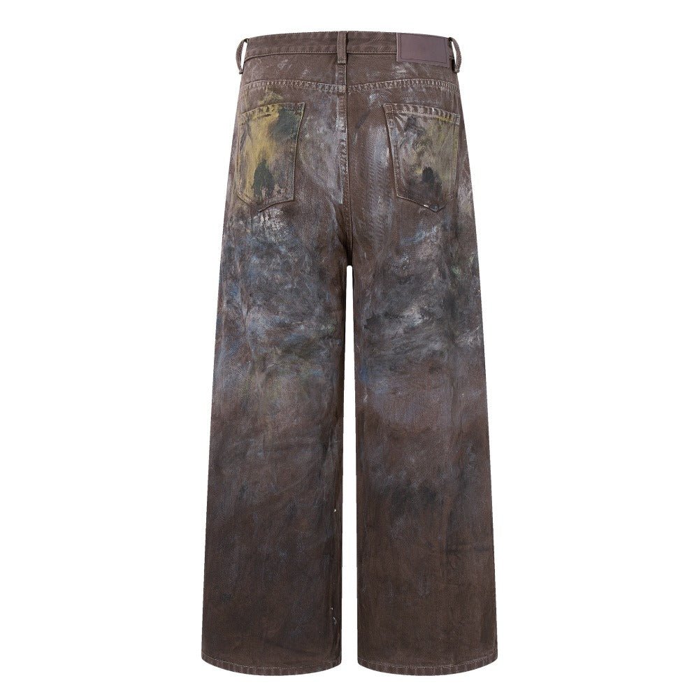 Artistic Graffiti Brown Wide - Leg Jeans - Thrashink