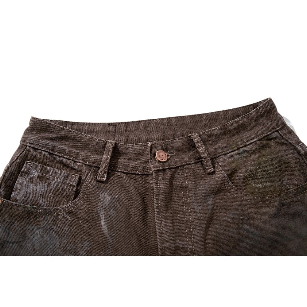 Artistic Graffiti Brown Wide - Leg Jeans - Thrashink