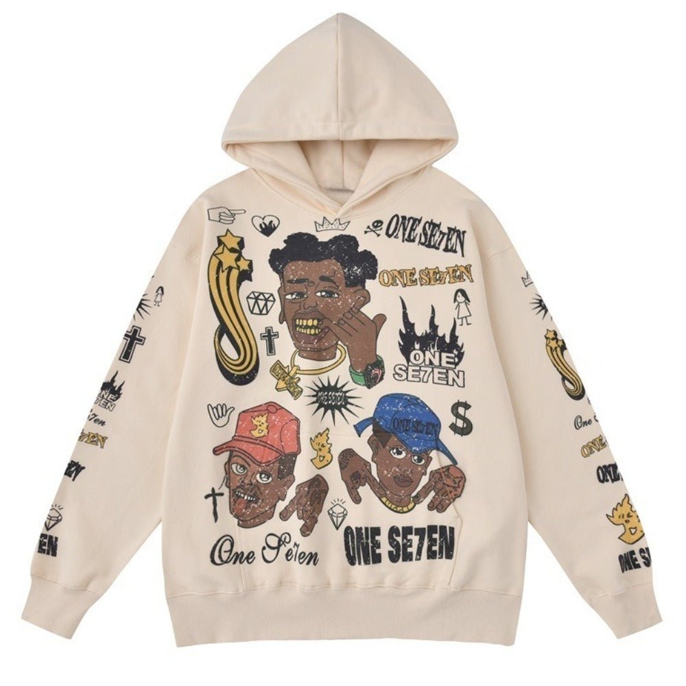 Artistic Graffiti Cartoon Print Hoodie - Thrashink