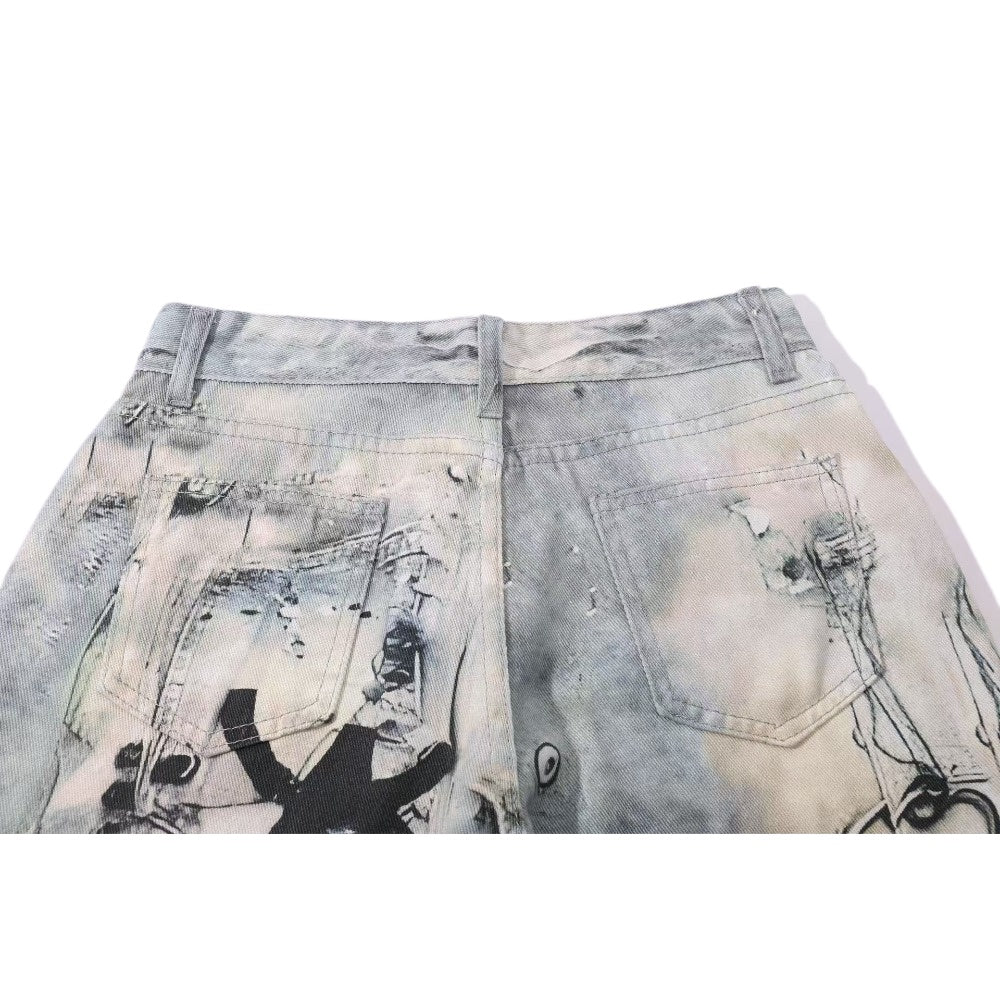 Artistic Print 3D Chain - Embellished Jeans - Thrashink