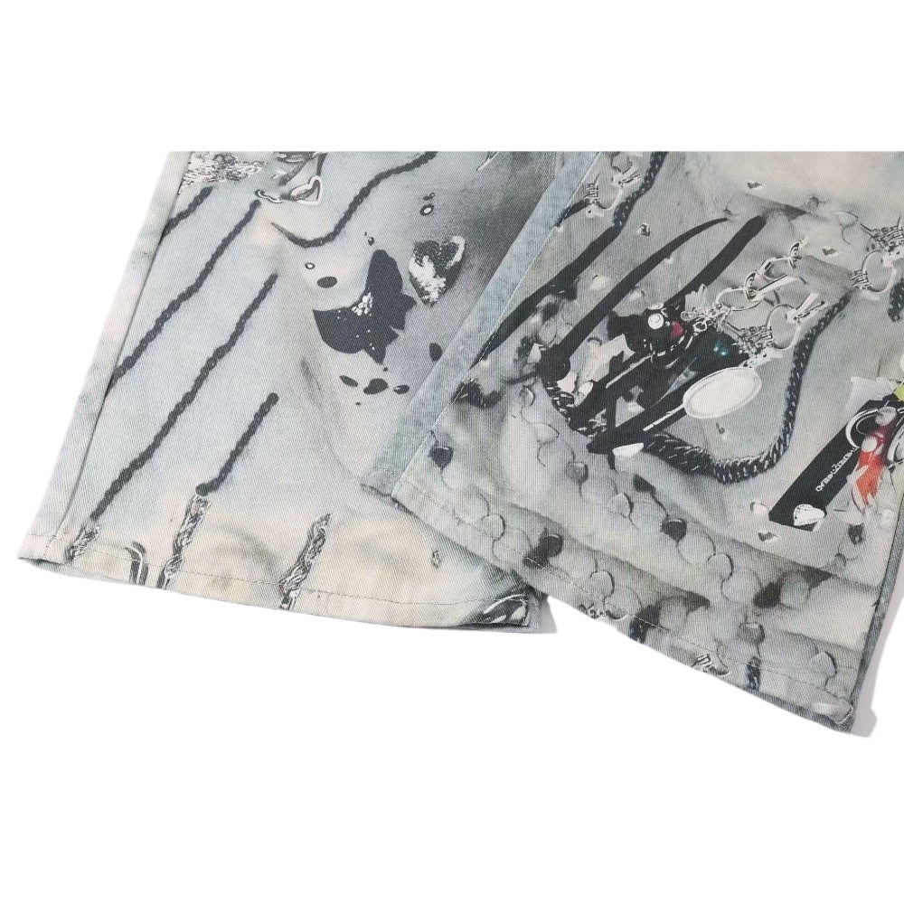 Artistic Print 3D Chain - Embellished Jeans - Thrashink