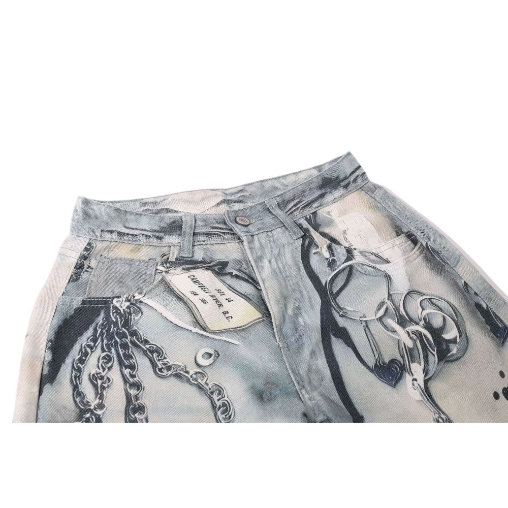 Artistic Print 3D Chain - Embellished Jeans - Thrashink