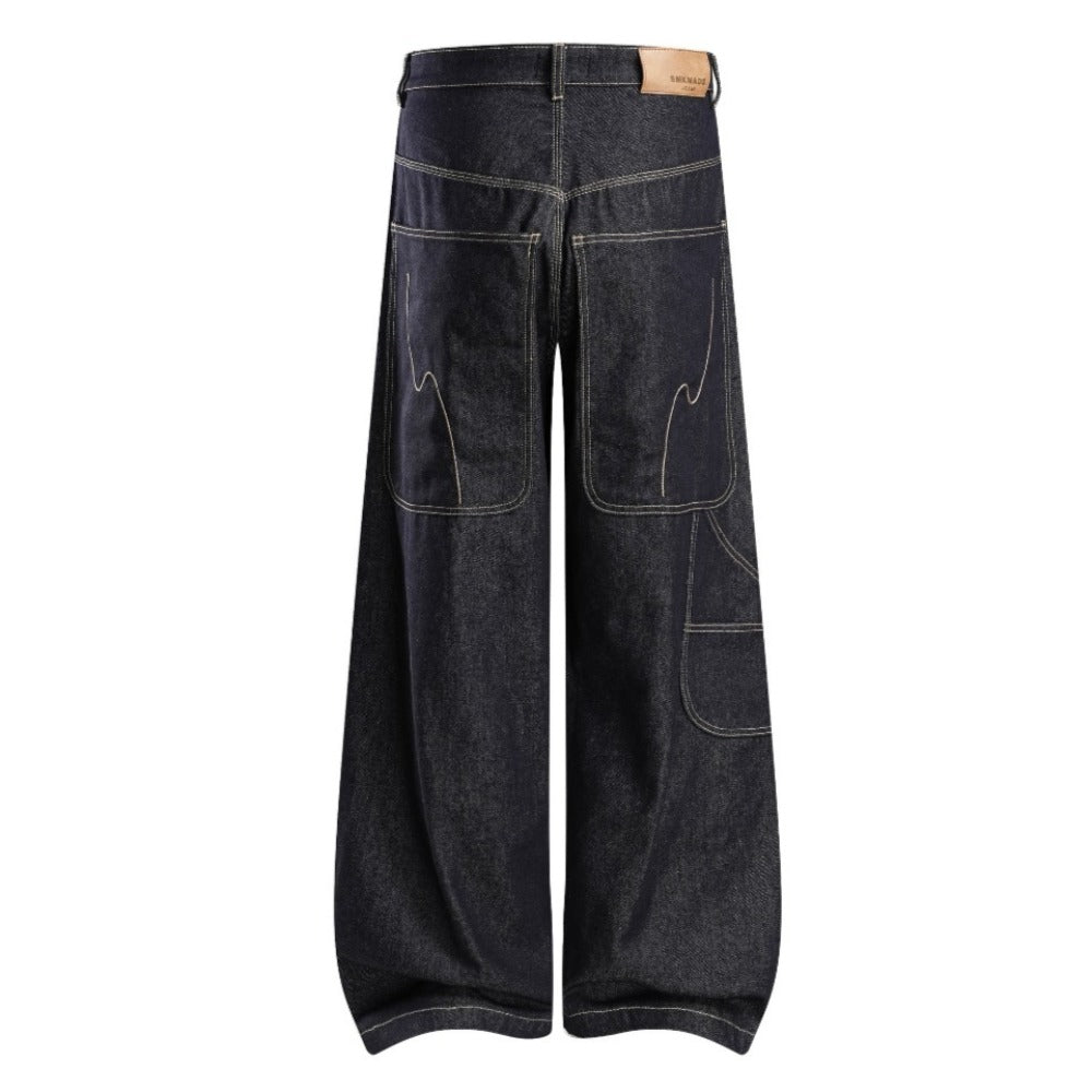 Artistic Stitch Wide - Leg Jeans - Thrashink