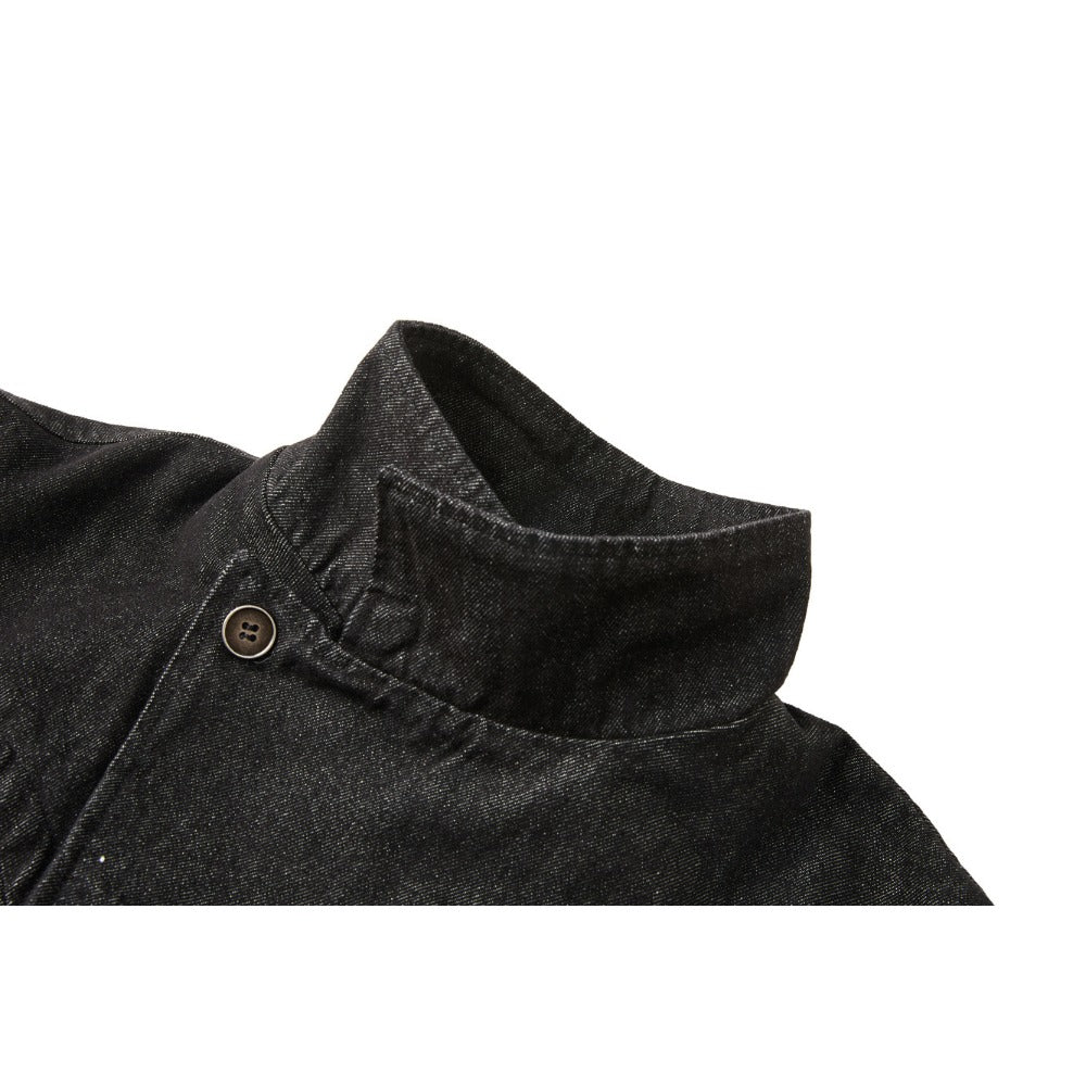 Asymmetric Black Denim Stand Collar Jacket - Thrashink