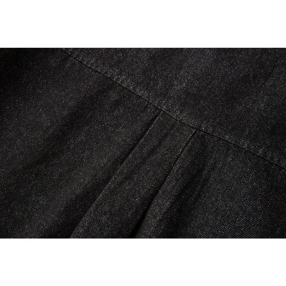 Asymmetric Black Denim Stand Collar Jacket - Thrashink