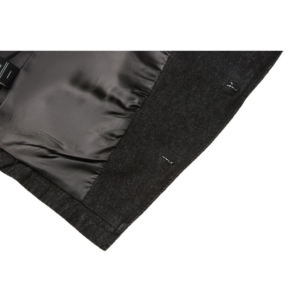 Asymmetric Black Denim Stand Collar Jacket - Thrashink