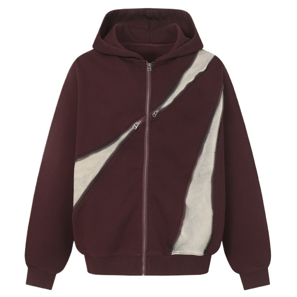 Asymmetric Zipper Panel Hooded Jacket - Thrashink