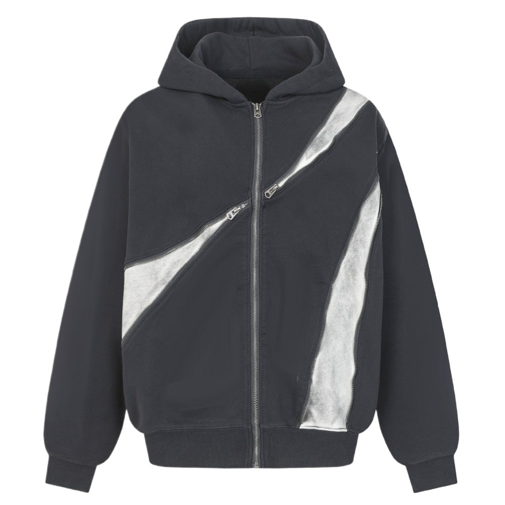 Asymmetric Zipper Panel Hooded Jacket - Thrashink