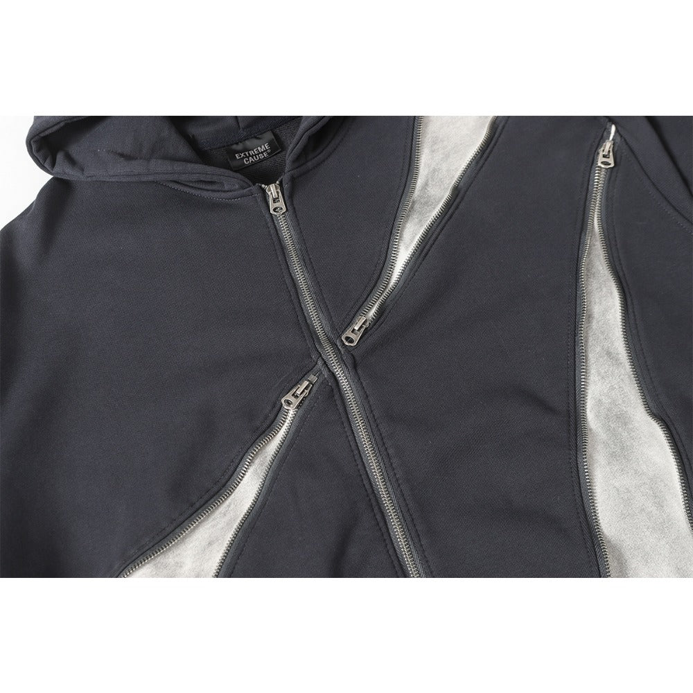 Asymmetric Zipper Panel Hooded Jacket - Thrashink