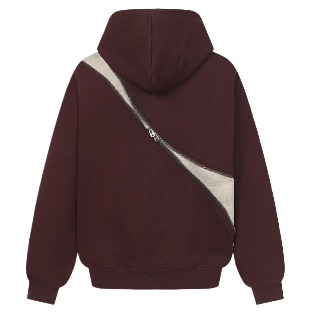 Asymmetric Zipper Panel Hooded Jacket - Thrashink
