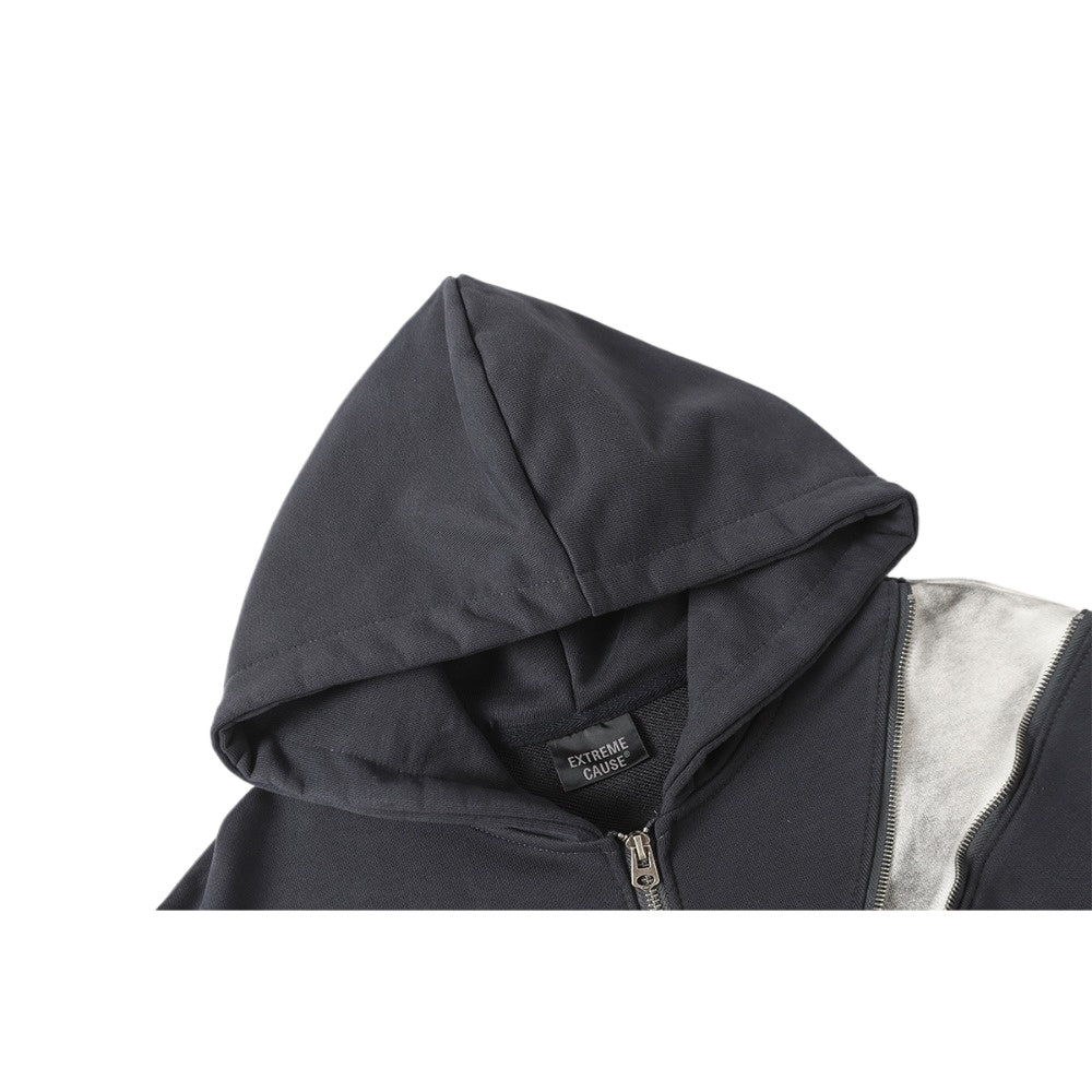 Asymmetric Zipper Panel Hooded Jacket - Thrashink