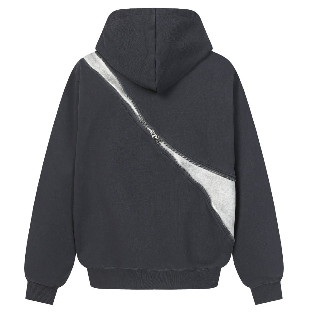 Asymmetric Zipper Panel Hooded Jacket - Thrashink