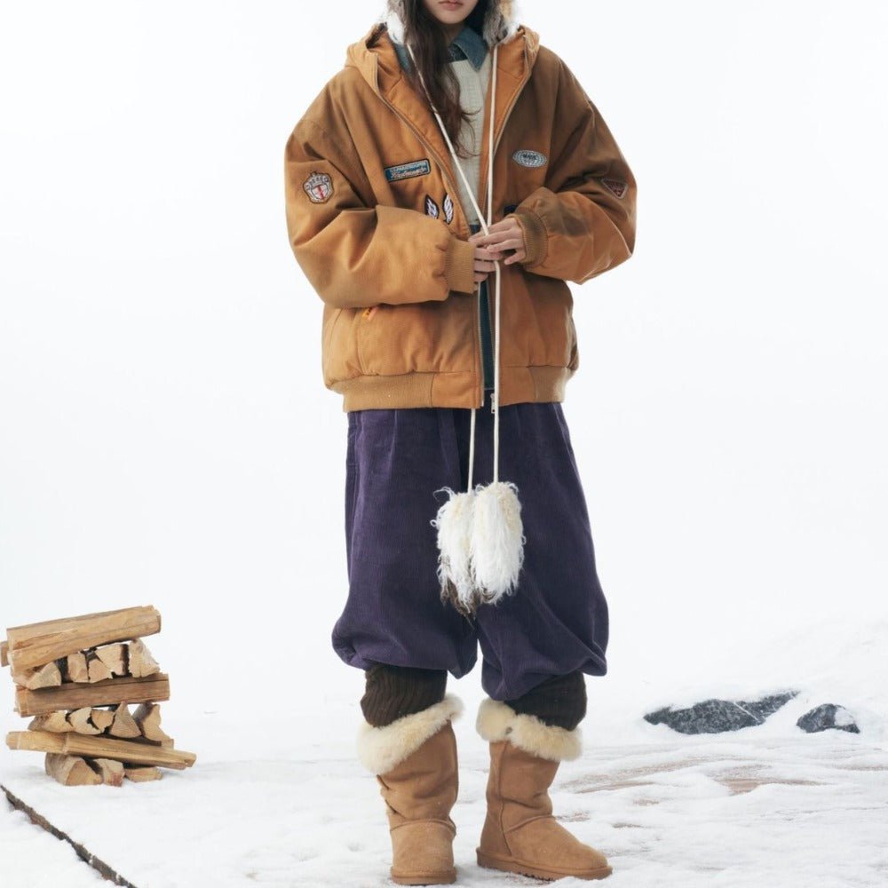 Badge - Embellished Hooded Padded Jacket - Thrashink