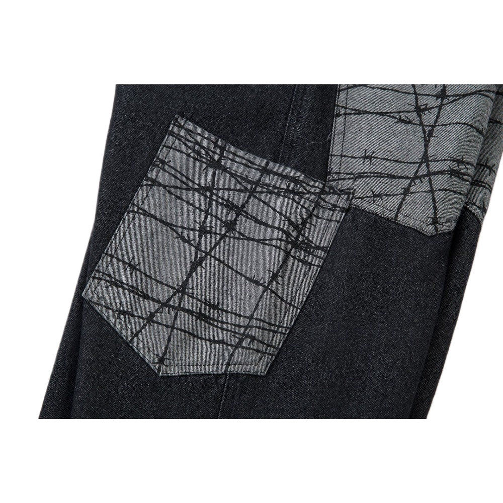 Baggy Patchwork Wide - leg Jeans - Thrashink