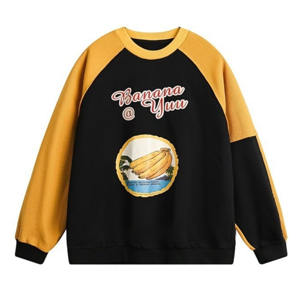 Banana Print Raglan Sleeve Sweatshirt - Thrashink