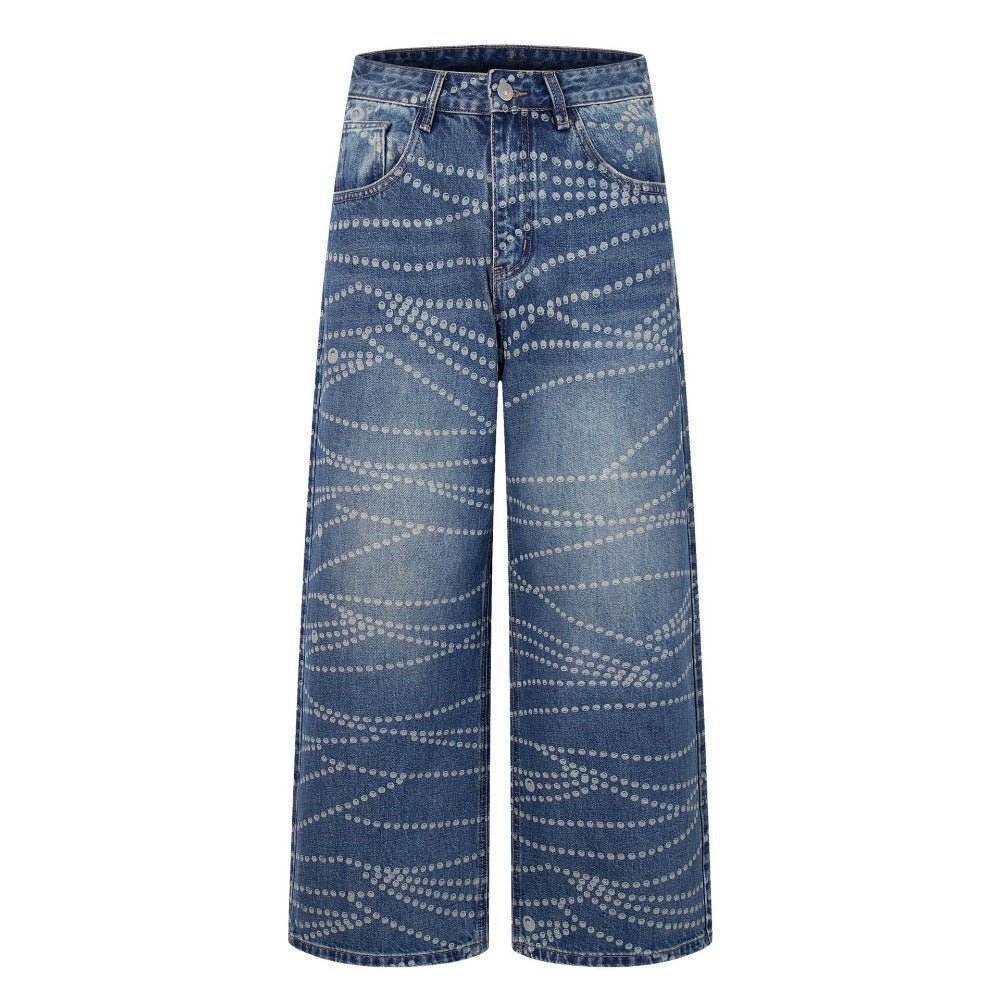 Beaded - Chain Print Wide - Leg Jeans - Thrashink