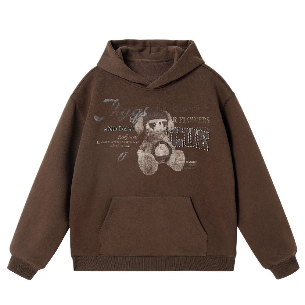 Bear Beaded Print Hoodie - Thrashink