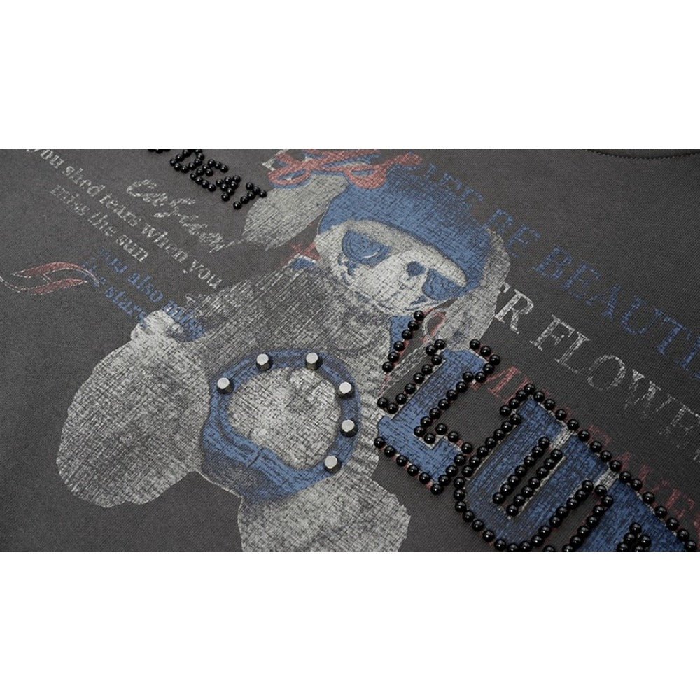 Bear Beaded Print Hoodie - Thrashink