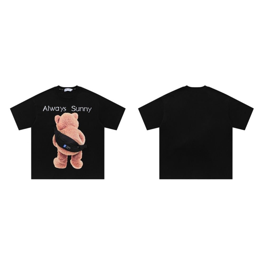 Bear Print Shoulder Bag Short Sleeve T-Shirt - Thrashink