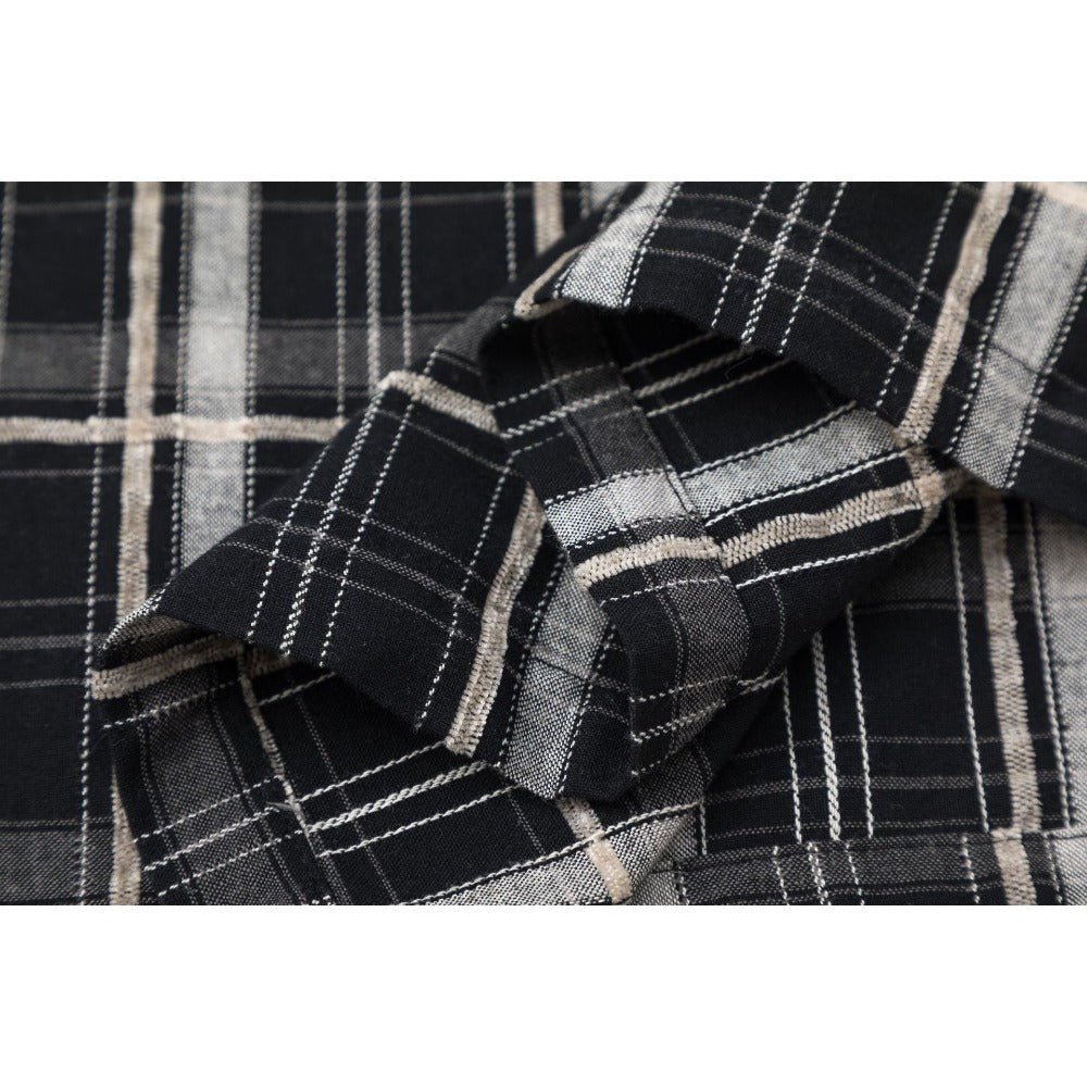 Beige & Black Patchwork Plaid Frayed Shirt - Thrashink