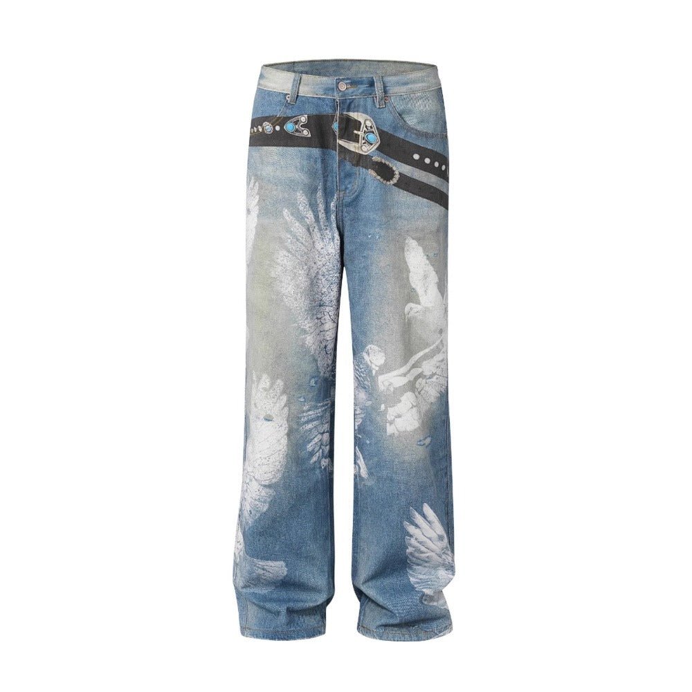 Belt and Eagle Graffiti Jeans - Thrashink
