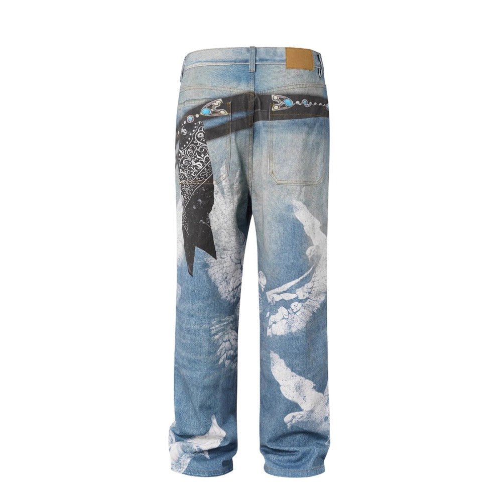 Belt and Eagle Graffiti Jeans - Thrashink