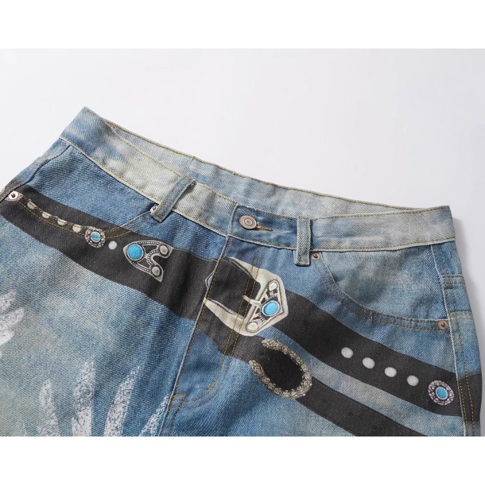 Belt and Eagle Graffiti Jeans - Thrashink