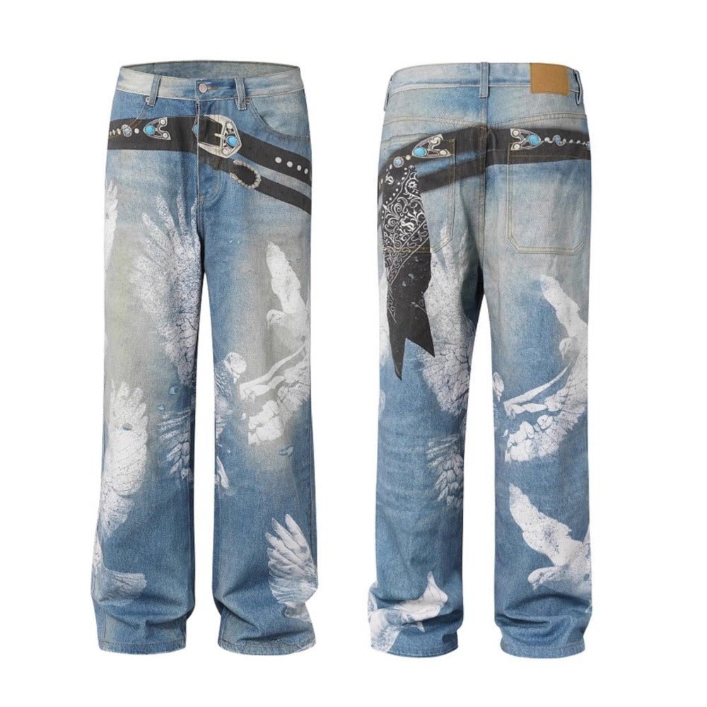 Belt and Eagle Graffiti Jeans - Thrashink