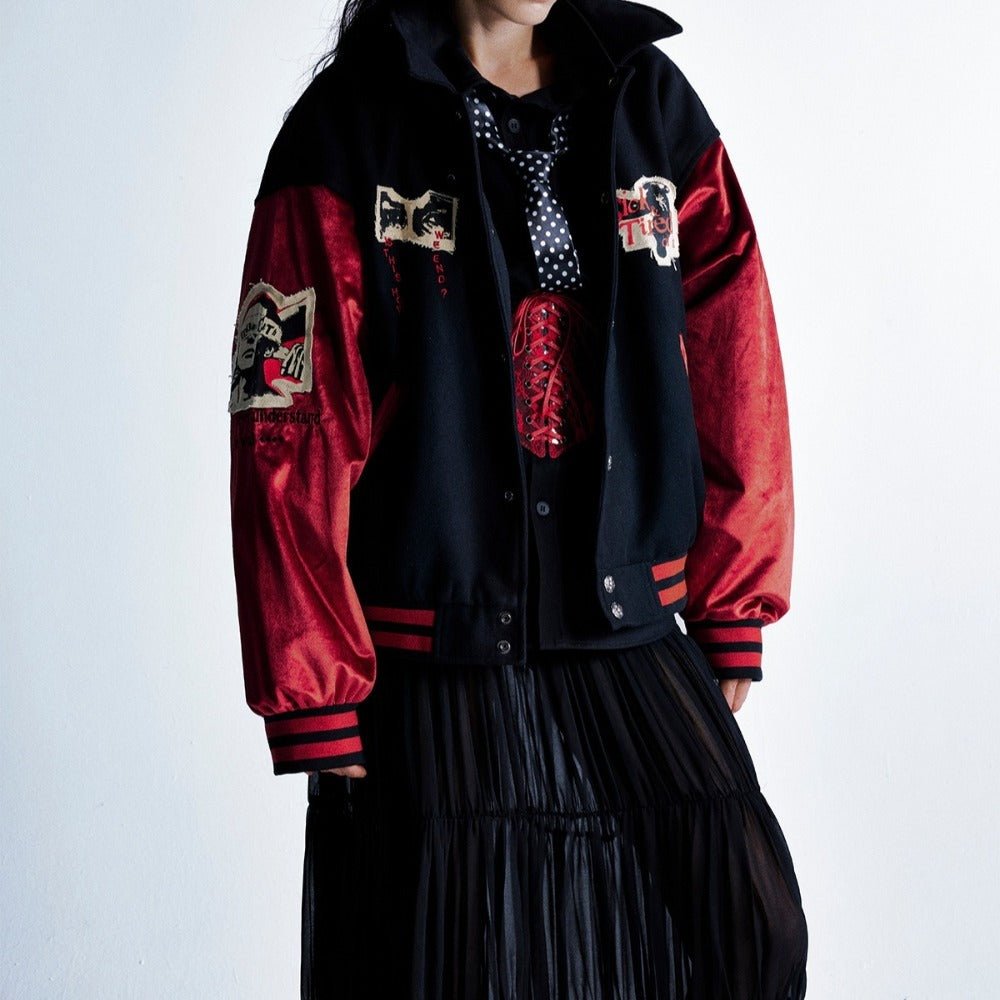 BESTARALL Vintage Graphic Varsity Jacket - Thrashink