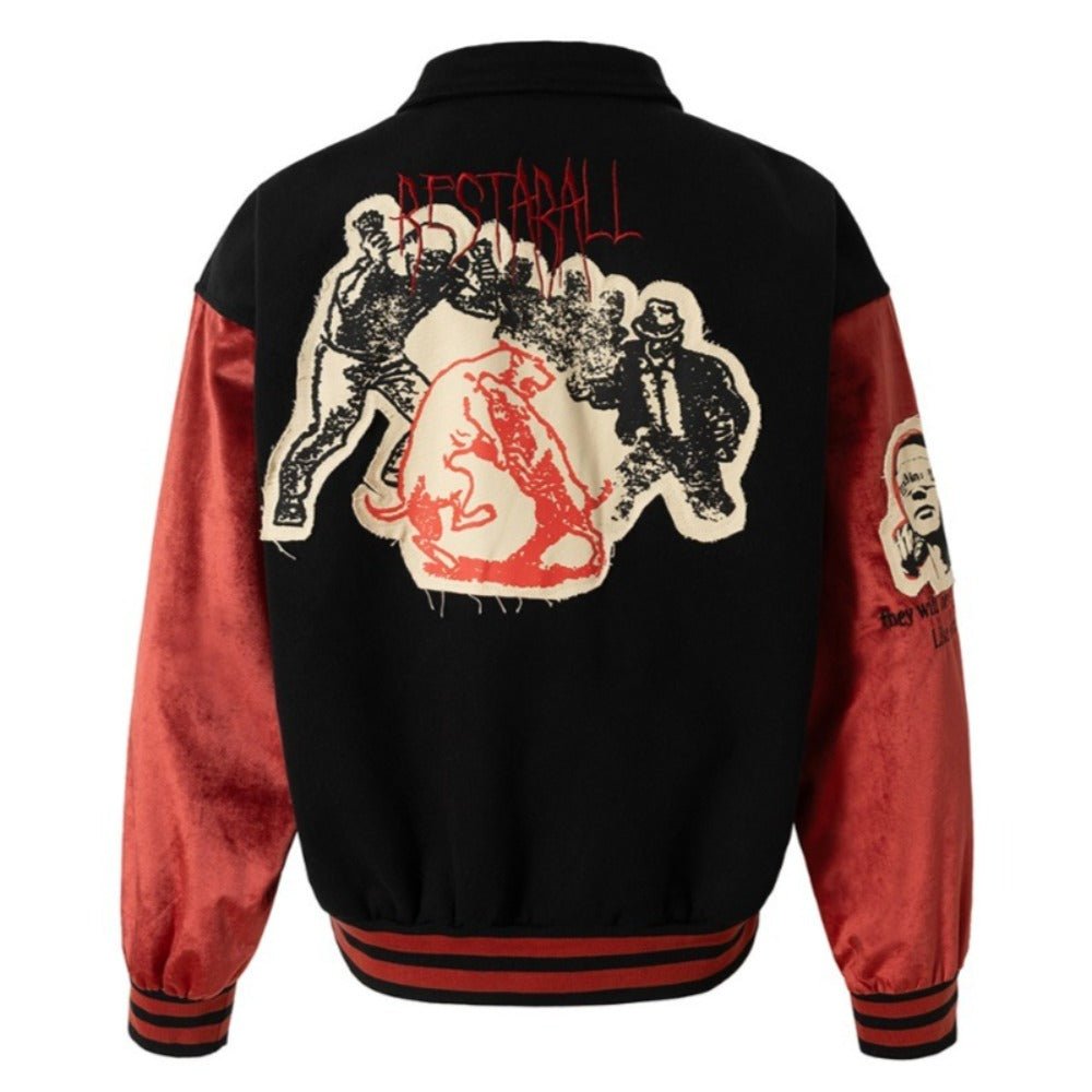 BESTARALL Vintage Graphic Varsity Jacket - Thrashink