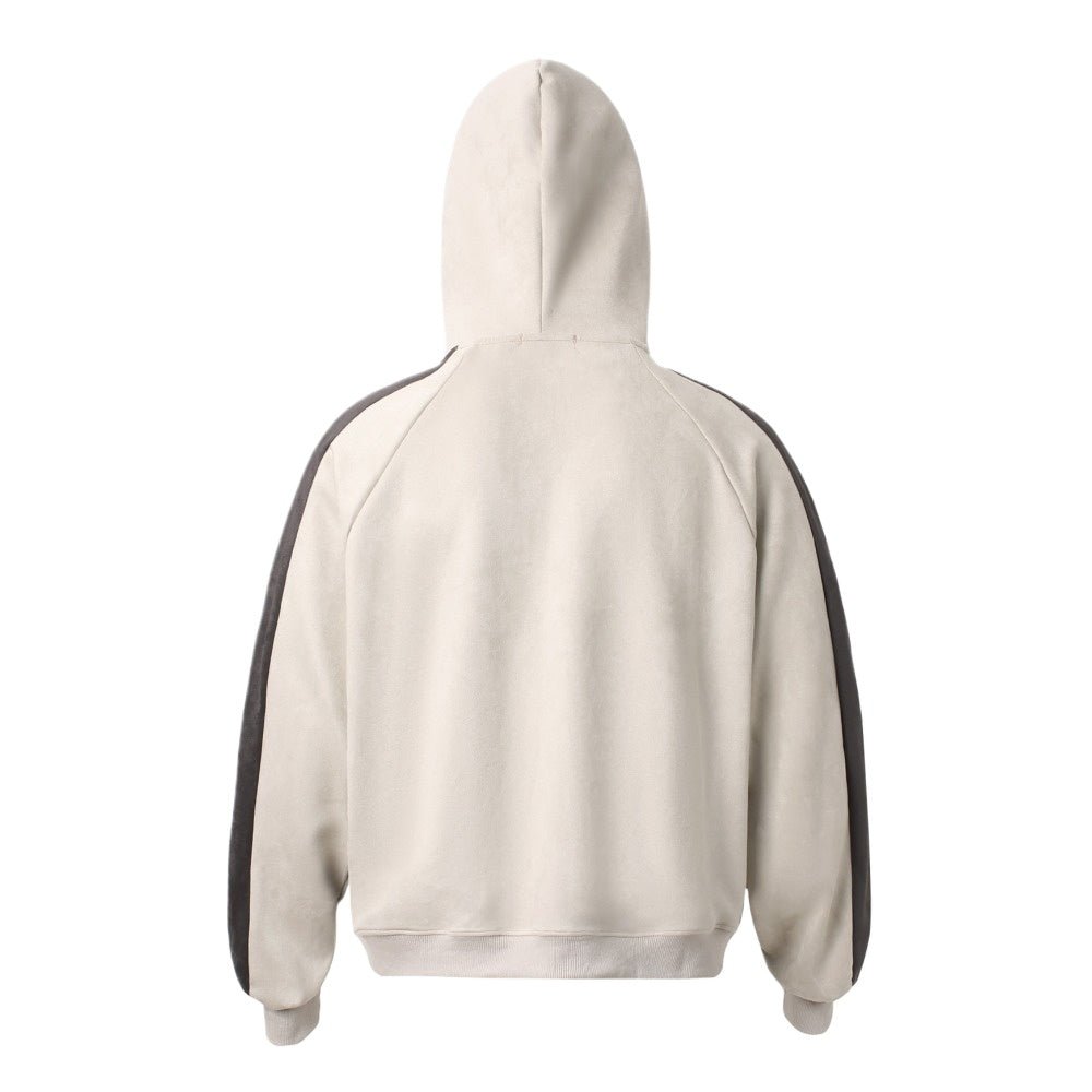 Biker Suede Zip - up Hoodie - Thrashink
