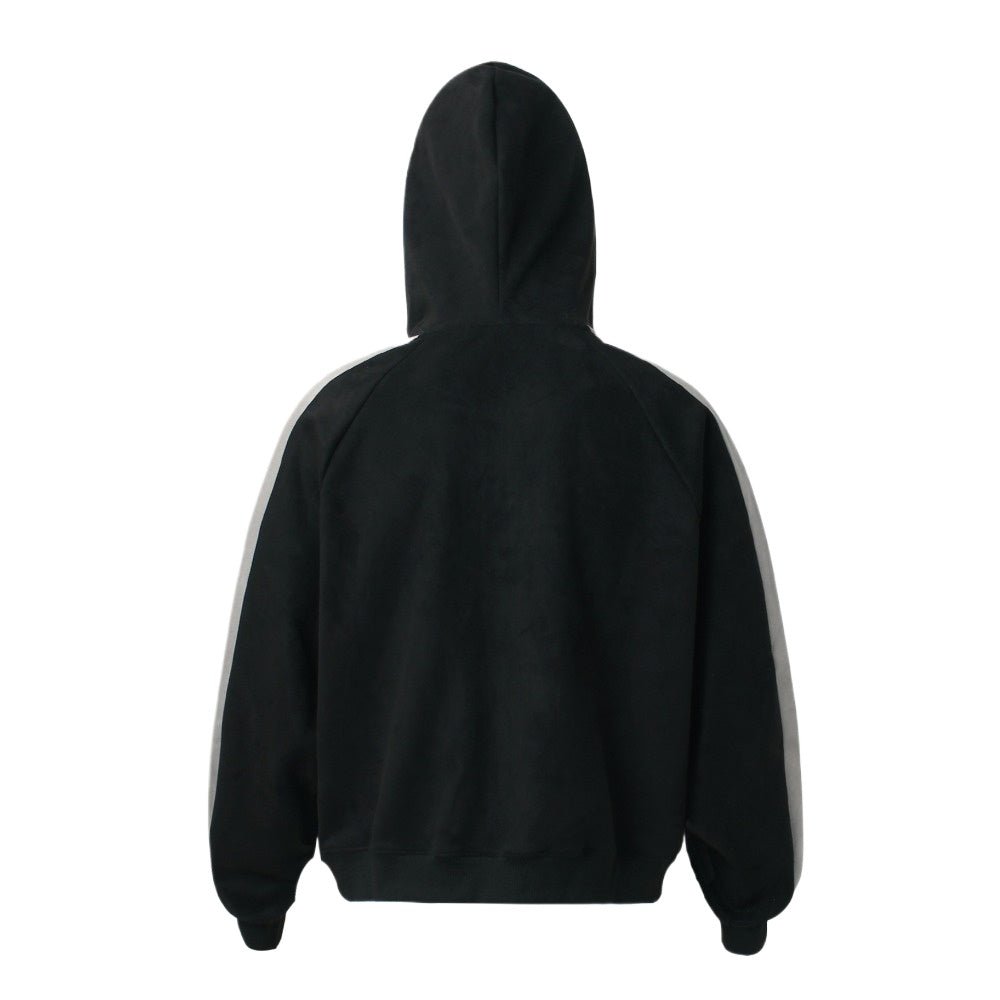 Biker Suede Zip - up Hoodie - Thrashink