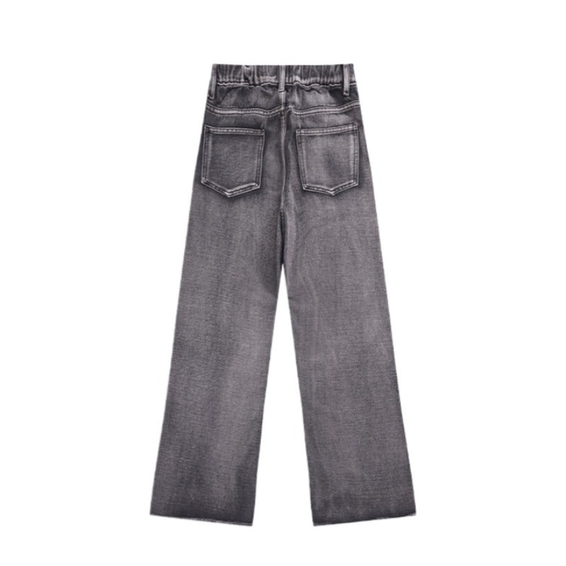 Black and Gray Wide - leg Straight Frayed Jeans - Thrashink