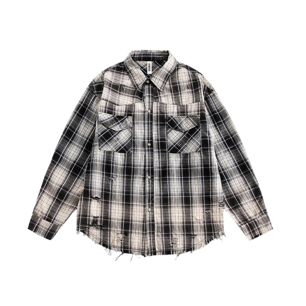 Black and White Check Dropped Shoulder Shirt - Thrashink