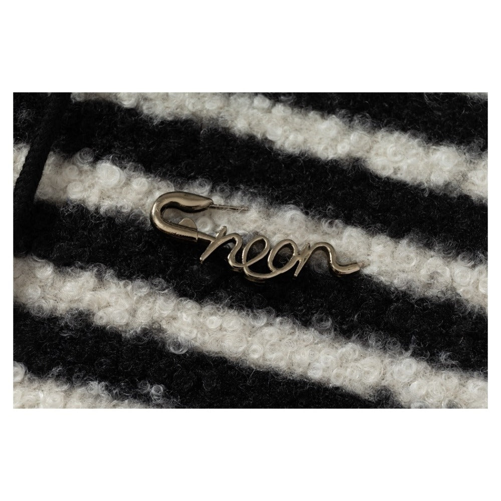 Black and White Striped Thick Terry Hoodie - Thrashink