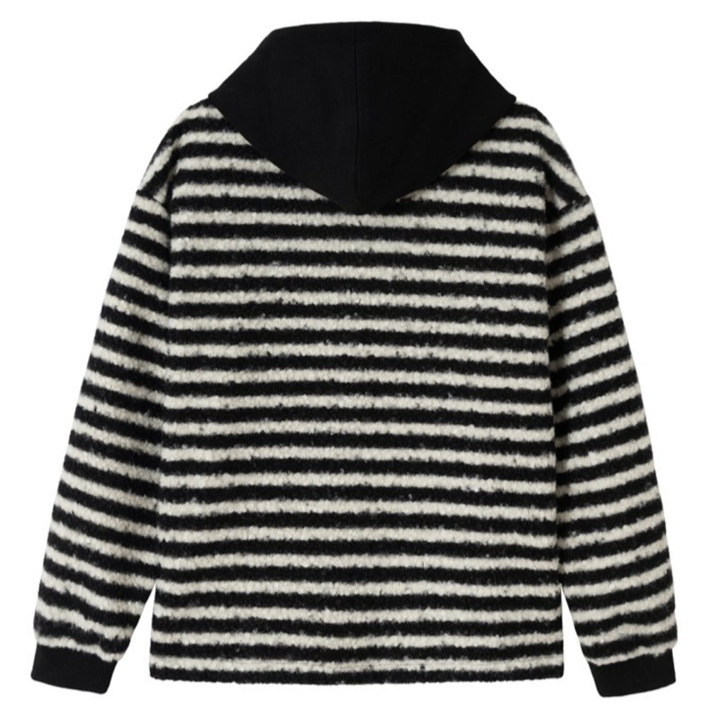 Black and White Striped Thick Terry Hoodie - Thrashink