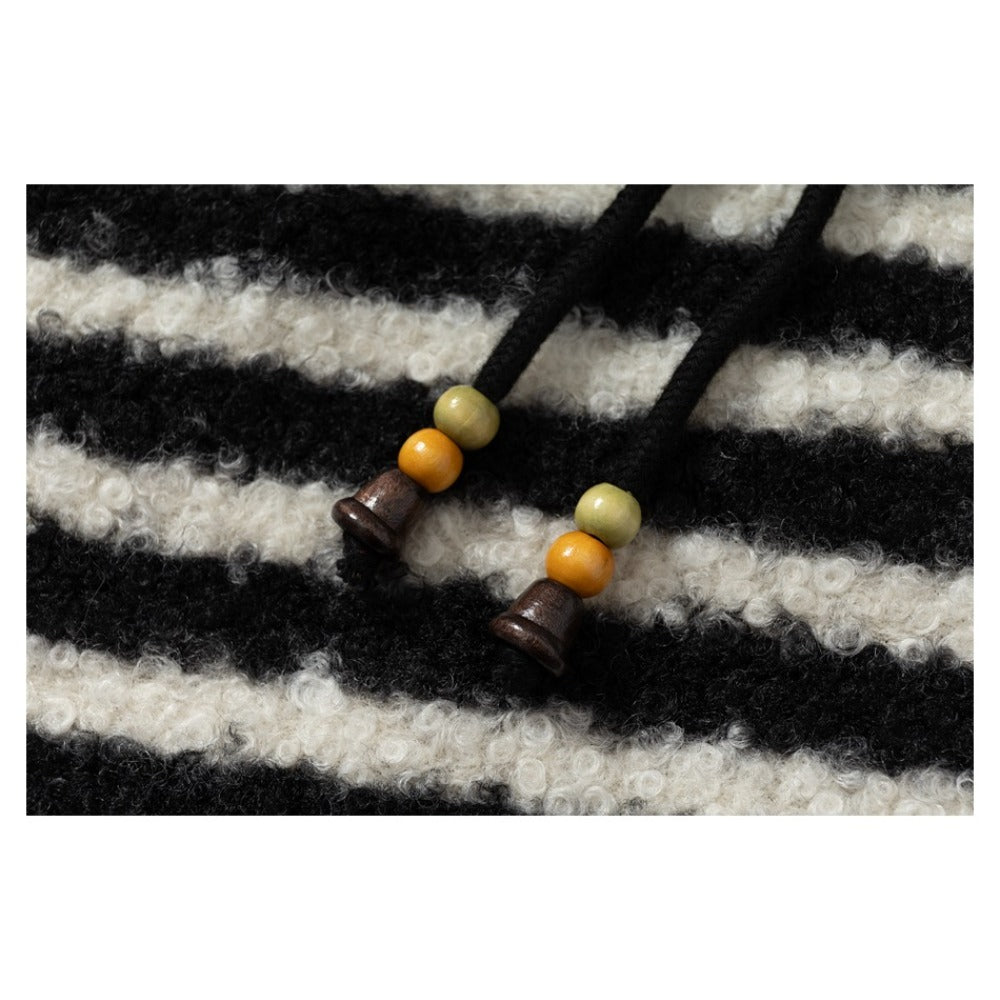 Black and White Striped Thick Terry Hoodie - Thrashink