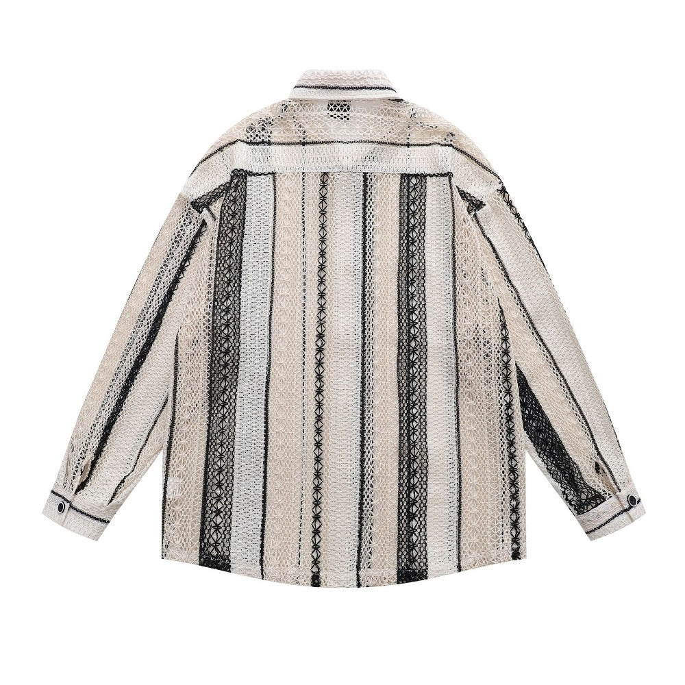 Black & Apricot Hollow Striped Shirt - Thrashink