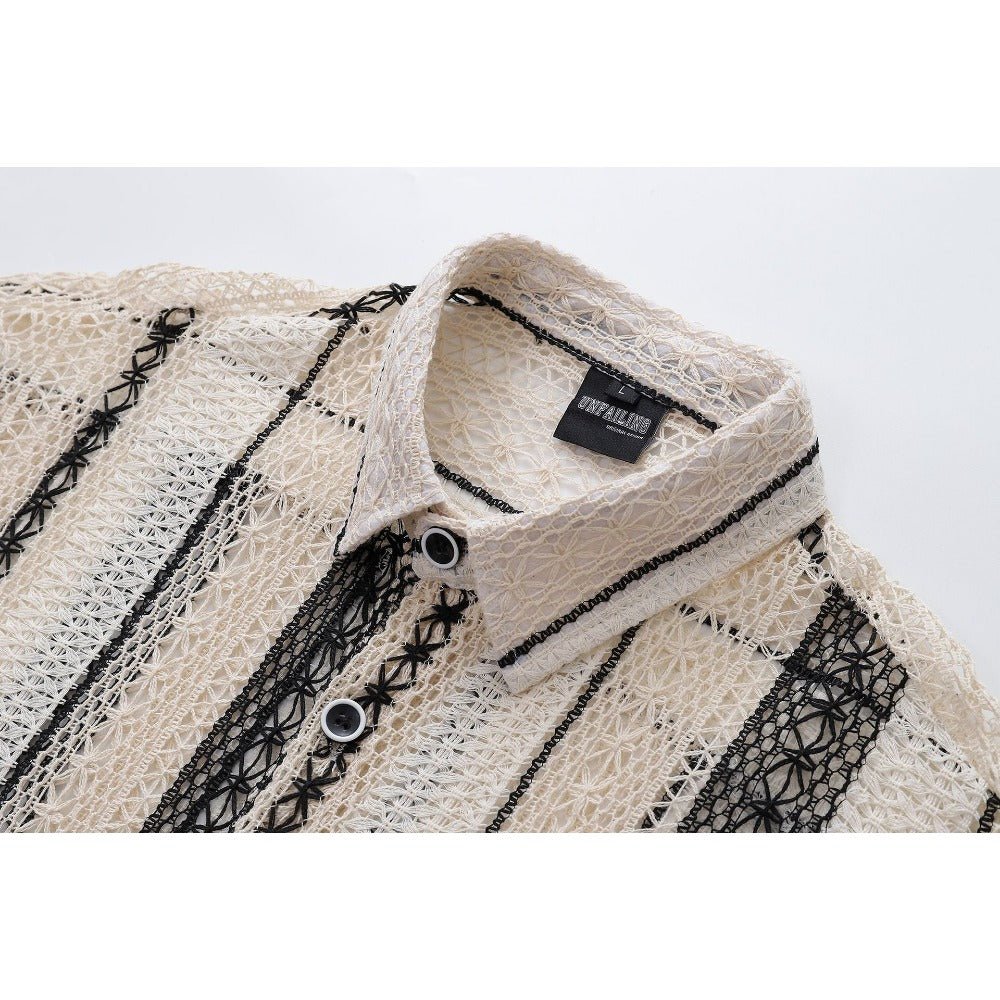 Black & Apricot Hollow Striped Shirt - Thrashink