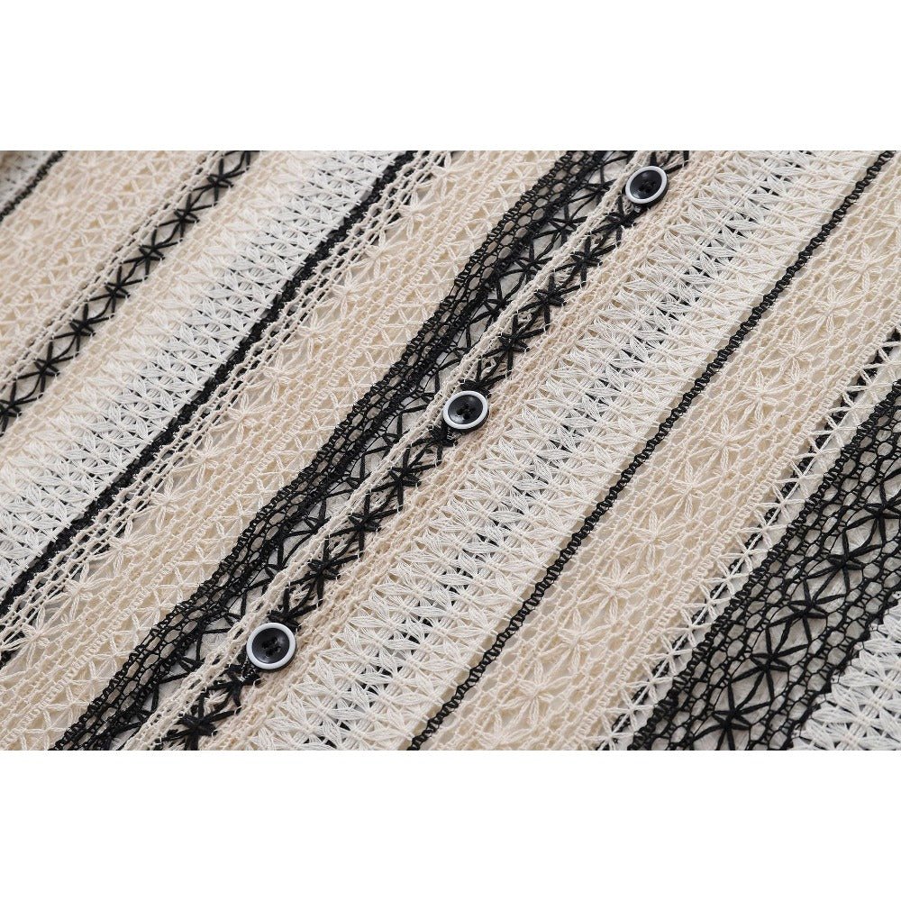 Black & Apricot Hollow Striped Shirt - Thrashink