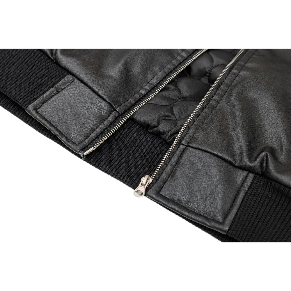 Black Fur - Trimmed Hooded Bomber Jacket - Thrashink