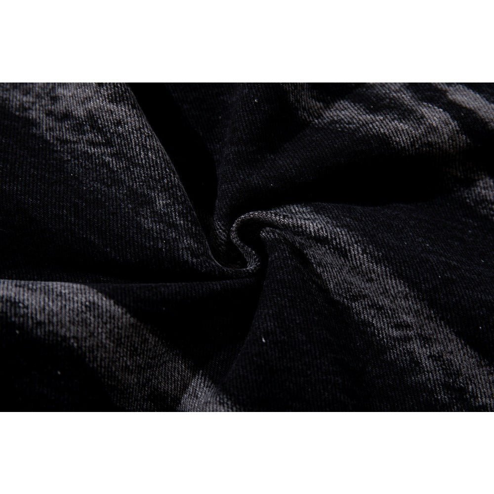 Black Marble Acid - Wash Sun Motif Patches Jeans - Thrashink