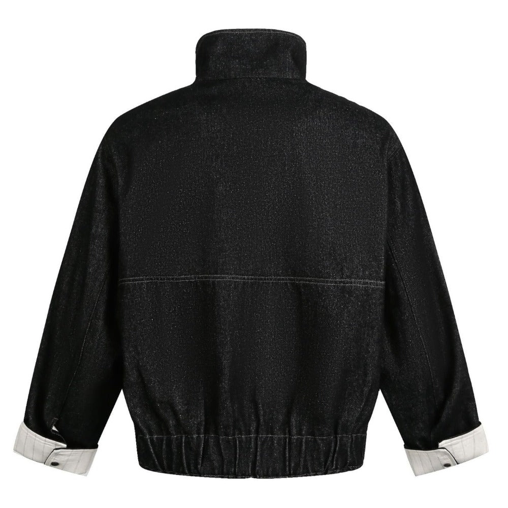 Black Patchwork Faux Two - piece Denim Jacket - Thrashink