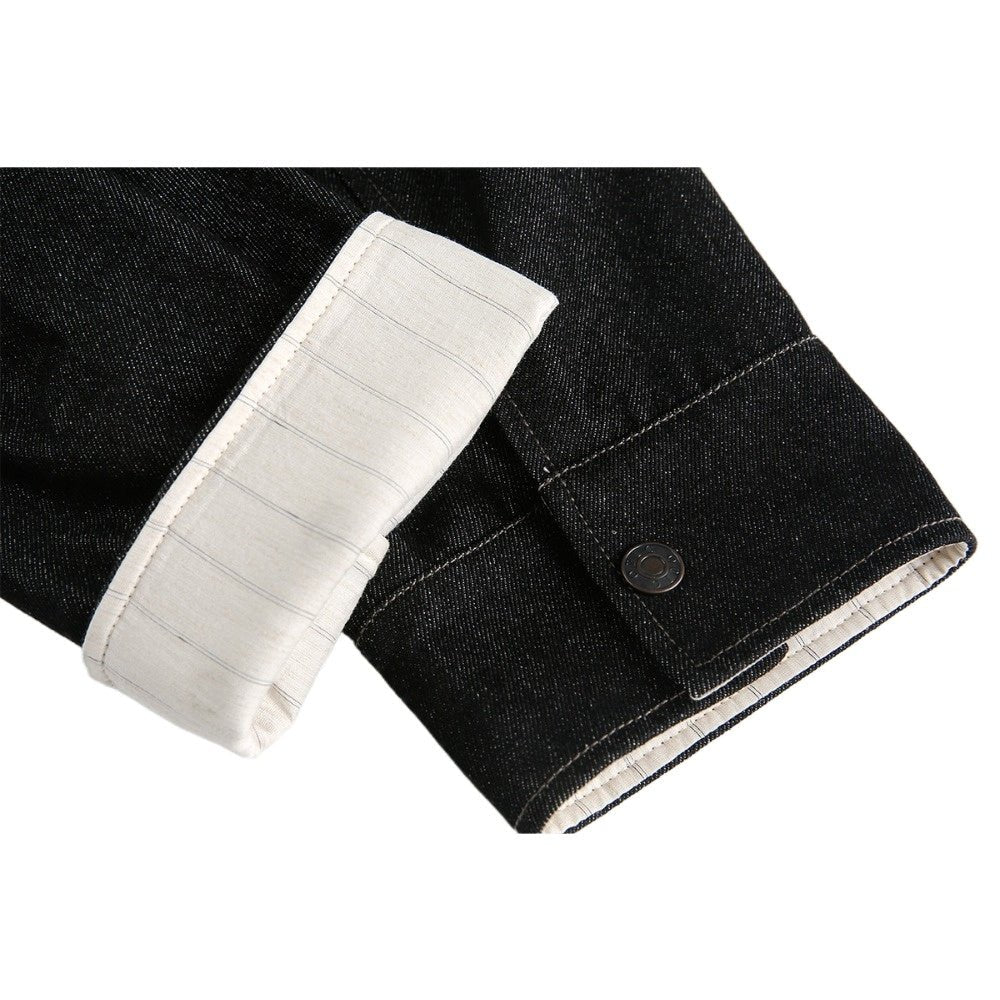 Black Patchwork Faux Two - piece Denim Jacket - Thrashink