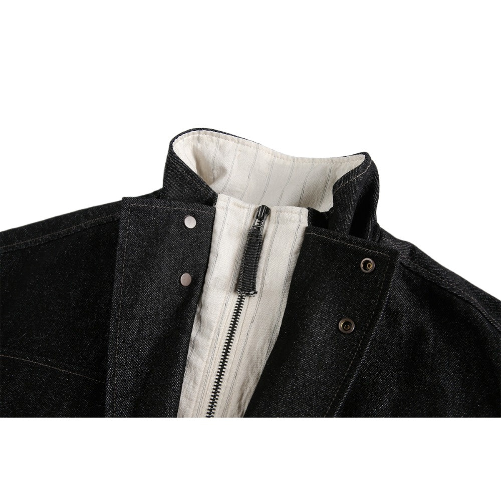 Black Patchwork Faux Two - piece Denim Jacket - Thrashink