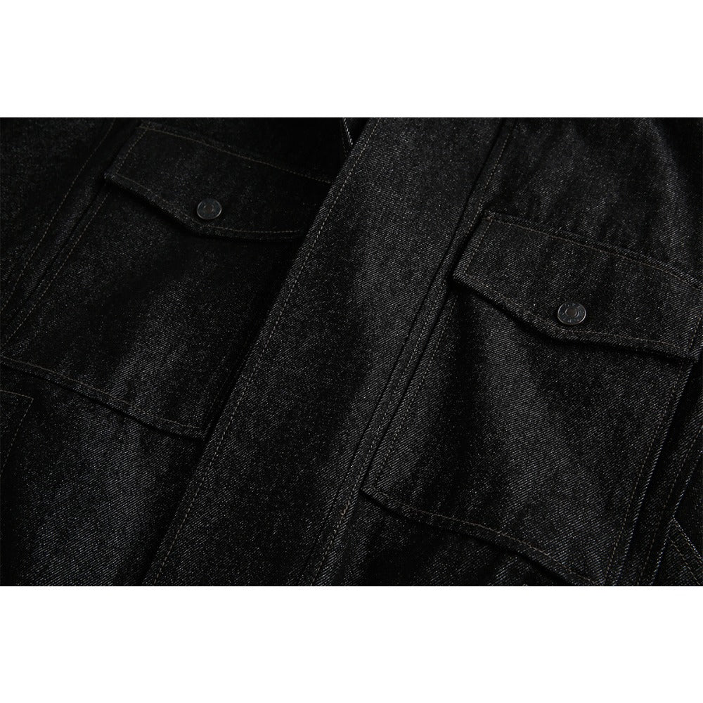 Black Patchwork Faux Two - piece Denim Jacket - Thrashink