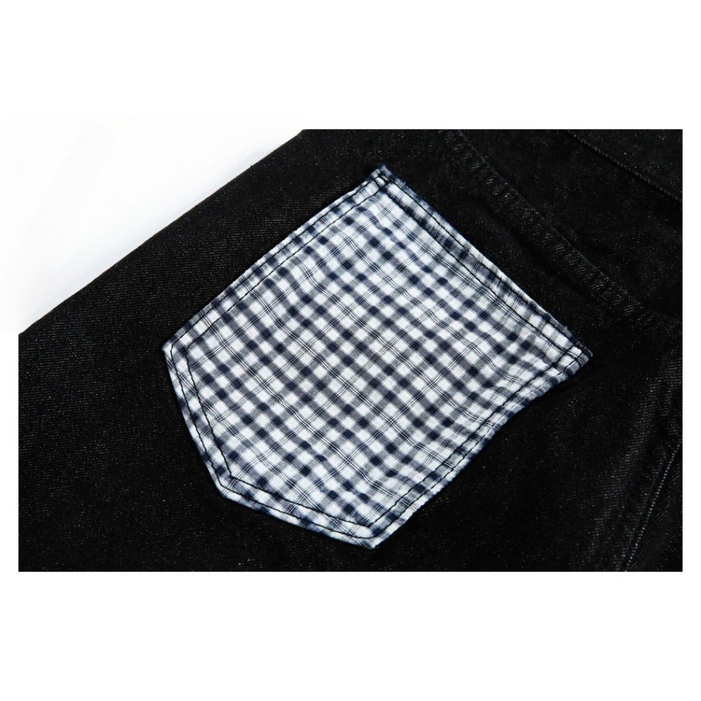 Black Plaid Pocket Denim Wide - Leg Pants - Thrashink