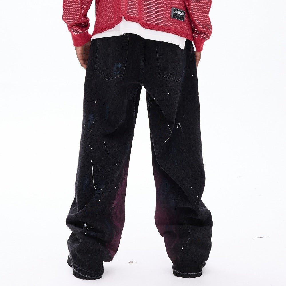 Black Purple Splash Rivet Wide - Leg Jeans - Thrashink