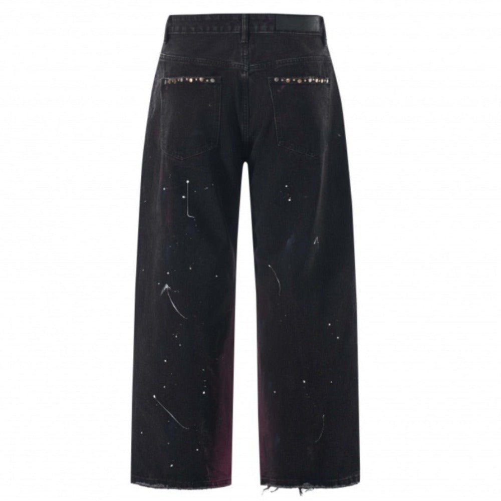 Black Purple Splash Rivet Wide - Leg Jeans - Thrashink